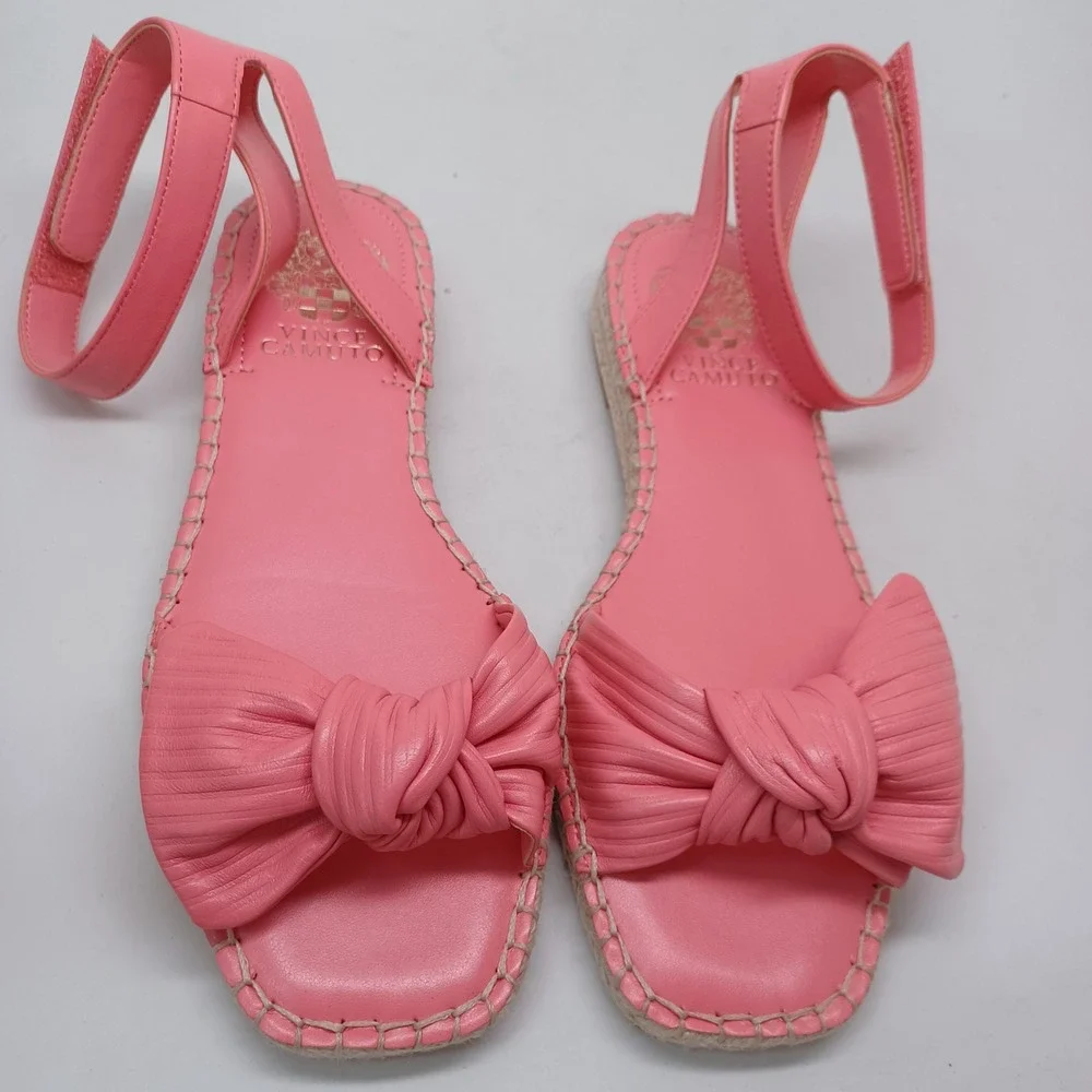 Vince Camuto Pink Leather Bow Espadrille Ankle Strap Flat Sandals Maybel Sz 7M